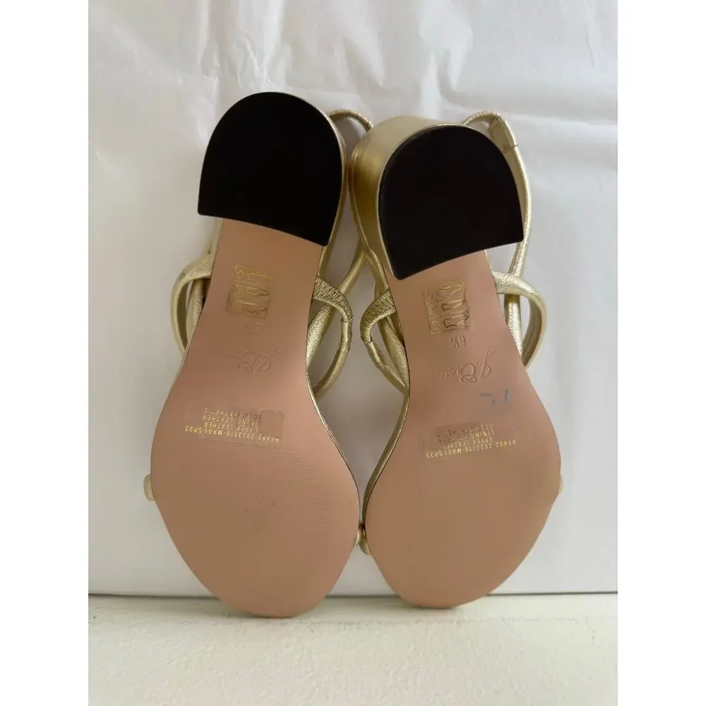 J.Crew Lucie Metallic Leather Slingback Block Heel Sandals Gold 8.5